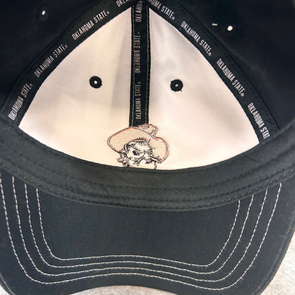 Oklahoma State Pistol Pete Mens Black White Hat Go Pokes Adjustable OSFM - Picture 8 of 12